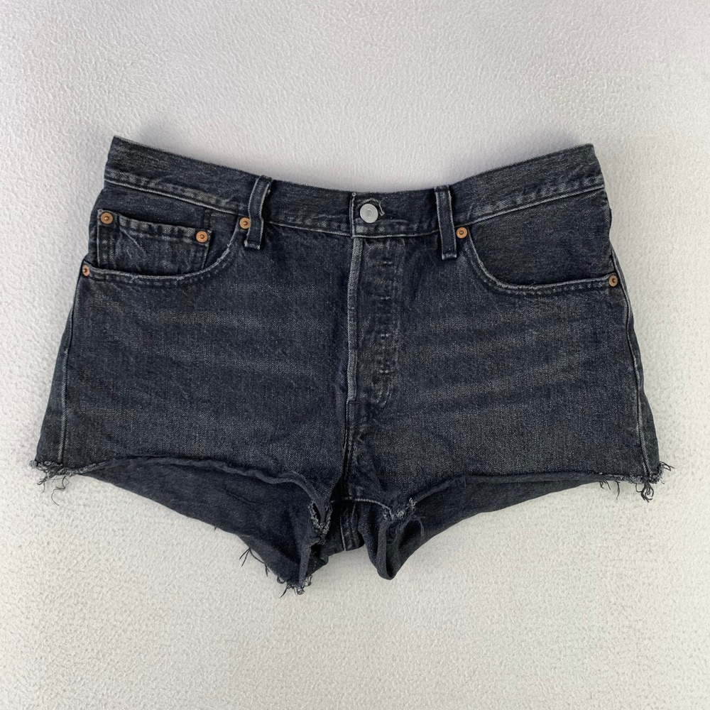 Levis 501 Cut Off Denim Shorts Womens 31 Black Casual Raw Hem Cotton Western